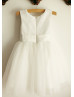 Ivory Sequin Tulle Knee Length Flower Girl Dress